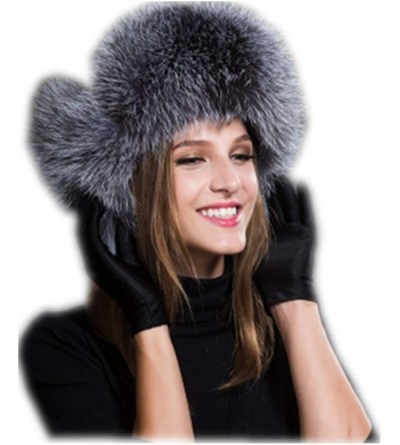 Bomber Hats Womens Winter Hat Genuine Fox Fur Russian Hats Lei Feng hat - Silver Fox - C218LUXHKIL $61.55