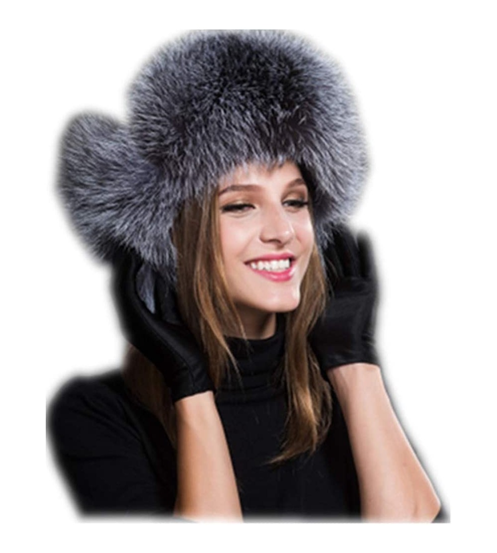 Bomber Hats Womens Winter Hat Genuine Fox Fur Russian Hats Lei Feng hat - Silver Fox - C218LUXHKIL $36.59