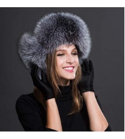Bomber Hats Womens Winter Hat Genuine Fox Fur Russian Hats Lei Feng hat - Silver Fox - C218LUXHKIL $36.59