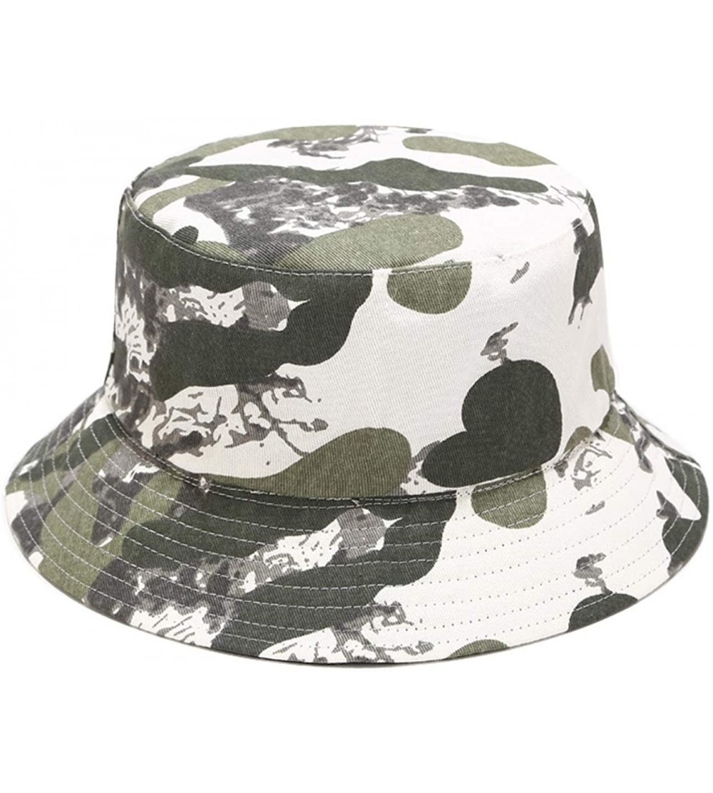 Bucket Hats Unisex Print Double-Side-Wear Reversible Bucket Hat - Green Camouflage - C7196WED9XU $13.64