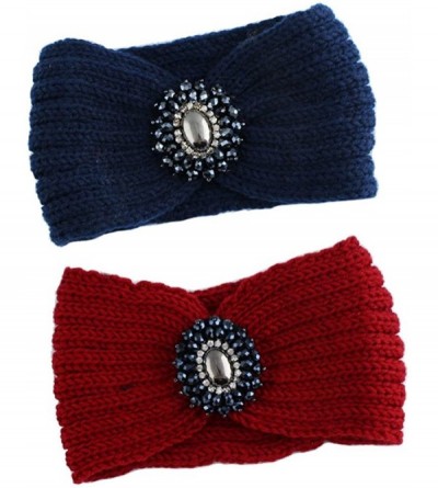 Headbands Retro Bohemian Beads Cable Knitted Winter Turban Ear Warmer Headband - Navy Blue Red - C9189MW3ST2 $19.87