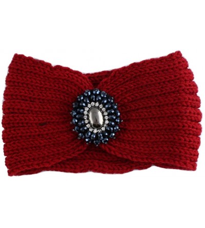 Headbands Retro Bohemian Beads Cable Knitted Winter Turban Ear Warmer Headband - Navy Blue Red - C9189MW3ST2 $11.81