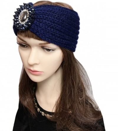 Headbands Retro Bohemian Beads Cable Knitted Winter Turban Ear Warmer Headband - Navy Blue Red - C9189MW3ST2 $11.81