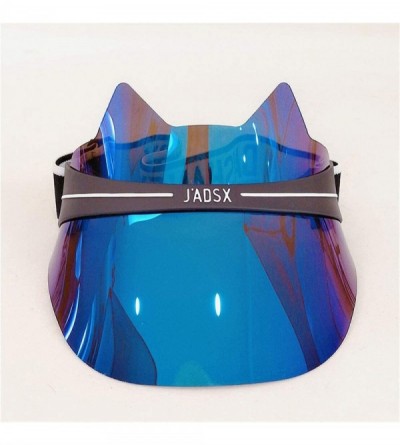 Sun Hats Plastic Sun Visor UV Hat Protection Cap Hologram Wide Brim Outdoor Sports Headband Cap - Z-blue - CA18UW3KGEO $16.75
