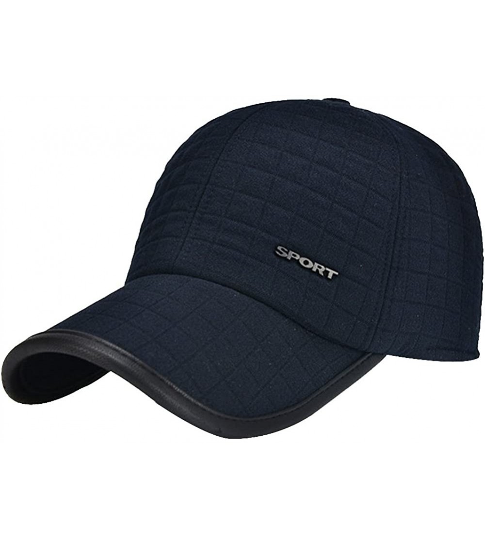 Skullies & Beanies Mens Winter Warm Fleece Lined Outdoor Sports Baseball Caps Hats with Earflaps - 30-navy - CP1895C7OUC $12.17