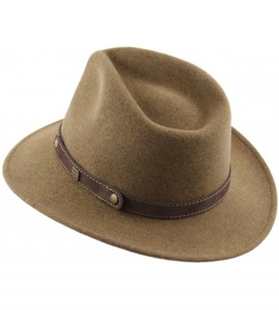 Fedoras Classic Traveller II Wool Felt Fedora Hat Packable Water Repellent - Kaki-chine - CB1889NWQXK $32.27