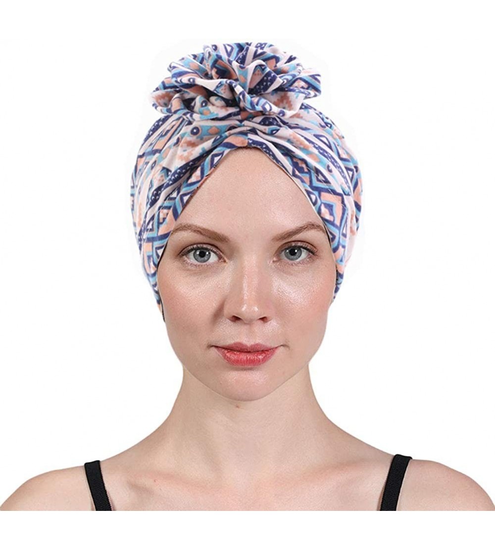 Cotton Turbans for Women Flower Knot Headwrap Pre-Tied Bonnet Elastic ...