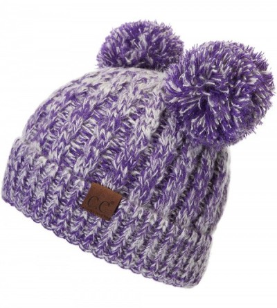 Skullies & Beanies Hatsandscarf Exclusives Cable Knit Double Pom Winter Beanie (HAT-60)(HAT-23) - Purple Mix - CR18A7NHD0G $2...