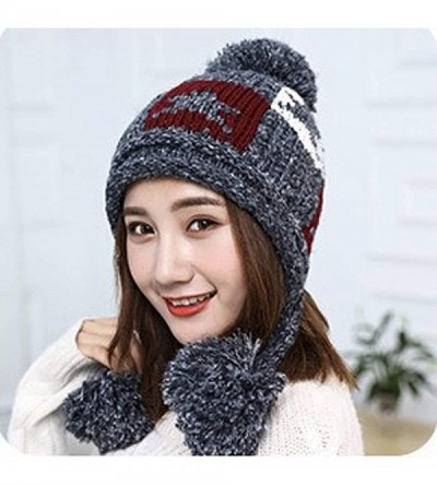 Skullies & Beanies Women's Girls Cute Winter Cozy Earflap Knitted Pom Pom Hat Beanies - Dark Grey - CV1930GI7WC $15.96