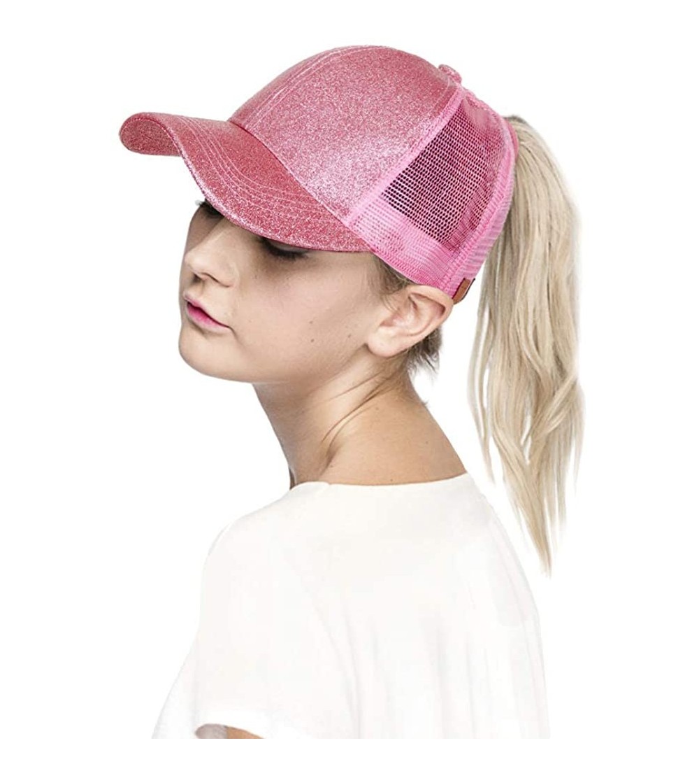 Baseball Caps Glitter Messy High Buns Trucker Ponycap Ponytail Baseball Adjustable Cap for Women Girl - Pink - CN18QQC2734 $1...