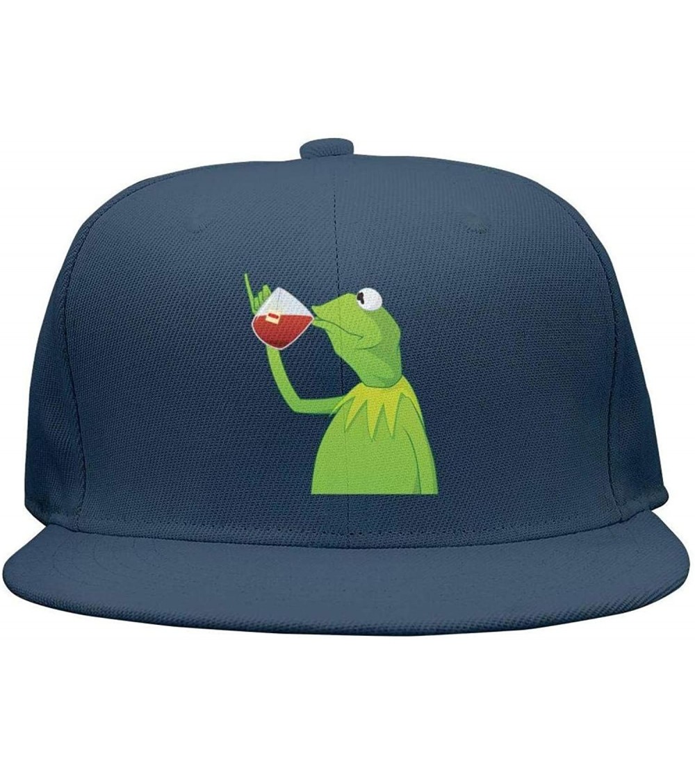 Baseball Caps Kermit The Frog"Sipping Tea" Adjustable Red Strapback Cap - Afunny-green-frog-sipping-tea-2 - CC18ICT5O2L $18.87
