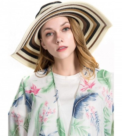 Sun Hats Women Colorful Stripes Wide Brim Straw Panama Hat-Roll Up Hat Fedora Beach Sun Hat for Women Summer Hats UPF50+ - C8...