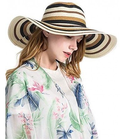 Sun Hats Women Colorful Stripes Wide Brim Straw Panama Hat-Roll Up Hat Fedora Beach Sun Hat for Women Summer Hats UPF50+ - C8...