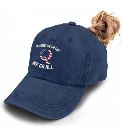 Baseball Caps Q Anon Where We Go One We Go All Vintage Washed Dyed Dad Hat Adjustable Baseball Hat - Ponytail Navy - CF199MXW...
