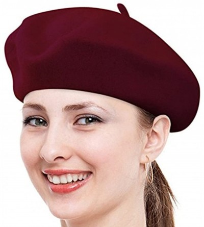 Berets Classic Lady Women Warm Wool Blend French Artist Beret Beanie Winter Hat Ski Cap - Wine - CG18MDL43UA $11.59