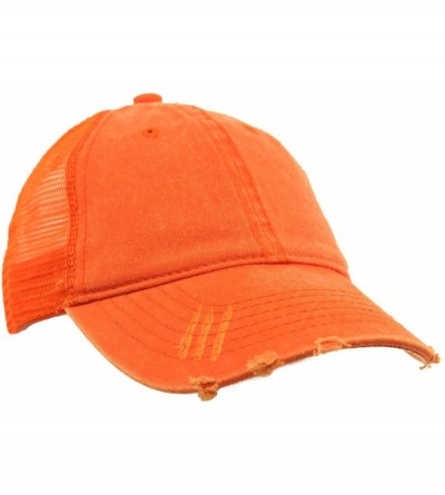 Baseball Caps Unisex Distressed Low Profile Trucker Mesh Summer Baseball Sun Cap Hat - Orange - CE17YOKSXEI $23.55