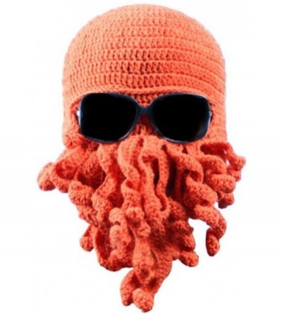 Skullies & Beanies Octopus Beanie Hat for Men Winter Warm Skiing Biking Costume Squid Mask (Orange) - Orange - CU12GA870HR $2...