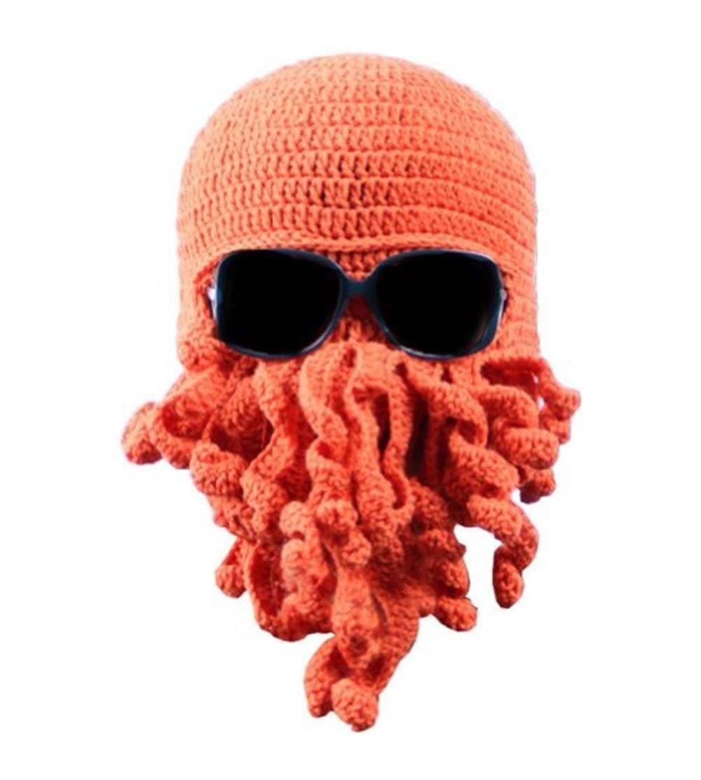 Skullies & Beanies Octopus Beanie Hat for Men Winter Warm Skiing Biking Costume Squid Mask (Orange) - Orange - CU12GA870HR $2...