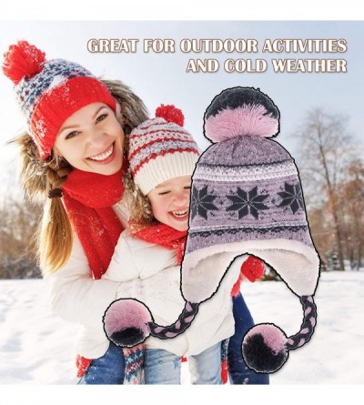 Skullies & Beanies Women Girl Winter Knit Beanie Soft Warm Fleece Lining Pompoms Hats Snow Ski Cap - Pink With Braid - CL192H...