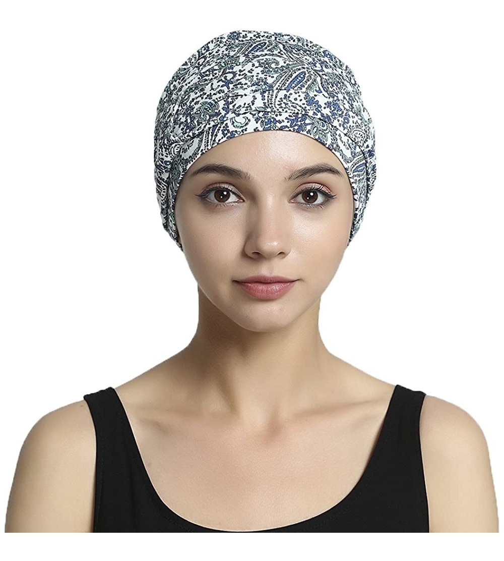 Skullies & Beanies Bamboo Double Layered Comfort Fashion Chemo Cancer Hat Daily Use - Blue Pattern - C1187NQTNA3 $9.41