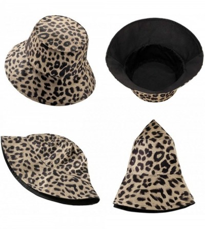 Bucket Hats Women Reversible Bucket Hat Fashion Leopard Fisherman Hats Packable Floppy Sun Cap - Black - C318YCMQ8HY $13.22