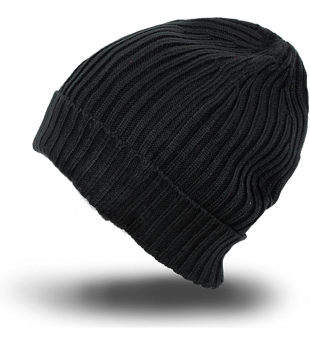 Skullies & Beanies Beanie Hat for Men and Women Winter Warm Hats Knit Slouchy Thick Skull Cap - Black - CZ187Q8GRUL $9.30