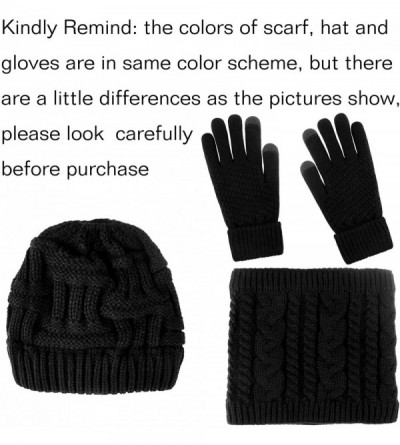 Skullies & Beanies 4 Pieces Womens Winter Beanie Hats with Ponytail Hole Knit Scarf Gloves - Black(style 3) - CJ193WAWW28 $10.79