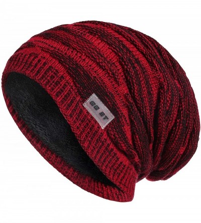 Skullies & Beanies Winter Knit Hat Men & Women Beanie Fleece Lining Skully Cap Warm Ski Slouchy Hats - Red Wine - CH18HORO0GK...