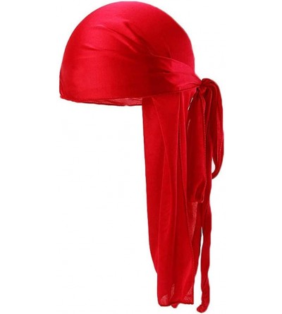Headbands Unisex Deluxe Silky Durag Extra Long-Tail Headwraps Pirate Cap 360 Waves Du-RAG - Plain Red-1 Pack - CA18SOX70CO $1...