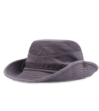 Sun Hats Men Summer Cotton Cowboy Sun Hat Wide Brim Bucket Fishing Hats - Grey - CW183LSX5TQ $15.76