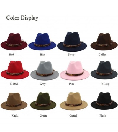 Fedoras Men Women Ethnic Felt Fedora Hat Wide Brim Panama Hats with Band - D-grey - CR18KAH5UEY $12.67