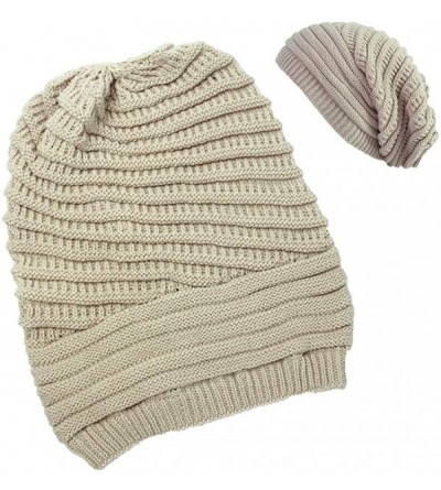 Skullies & Beanies Knit Beanie Hats for Women Men Fleece Lined Ski Skull Cap Slouchy Winter Hat - A-3 Pack White& Brown& Blue...