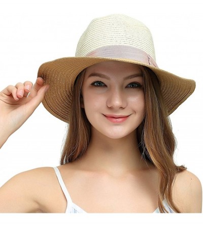 Sun Hats Womens Sun Hat with Wind Lanyard UPF Beach Packable Summer Cowboy Sun Straw Hats for Women Men - Beige Khaki - C918D...