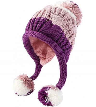 Skullies & Beanies Women Winter Peruvian Beanie Hat Ski Cap Fleece Lined Ear Flaps Dual Layered Pompoms - A09-8888-zise - C81...