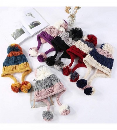 Skullies & Beanies Women Winter Peruvian Beanie Hat Ski Cap Fleece Lined Ear Flaps Dual Layered Pompoms - A09-8888-zise - C81...