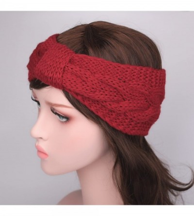Cold Weather Headbands Women's Cable Knitted Turban Headband Soft Ear Warmer Head Wrap - Wine Red - C9184AD25L5 $10.30