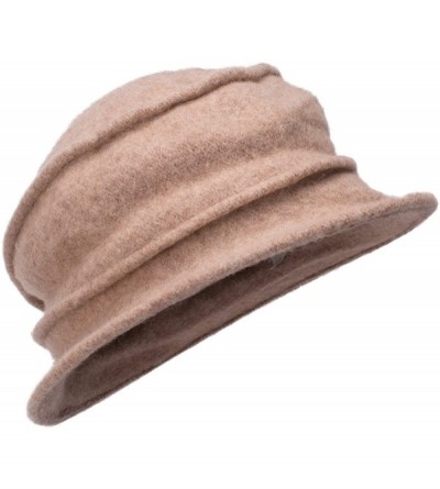 Bucket Hats Womens 100% Wool Pure Color Winter Warm Wrinkle Cloche Bucket Hat T175 - Khaki - CG12MI7LF4J $22.92