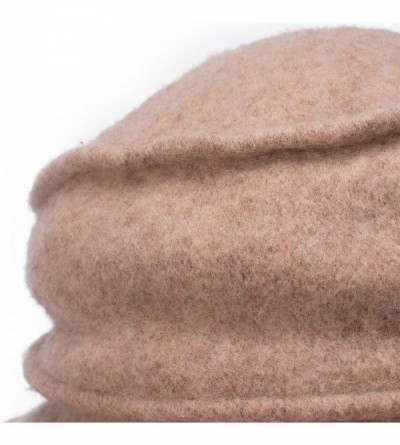 Bucket Hats Womens 100% Wool Pure Color Winter Warm Wrinkle Cloche Bucket Hat T175 - Khaki - CG12MI7LF4J $9.82