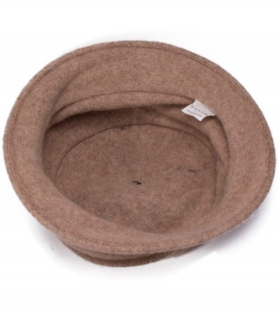 Bucket Hats Womens 100% Wool Pure Color Winter Warm Wrinkle Cloche Bucket Hat T175 - Khaki - CG12MI7LF4J $9.82
