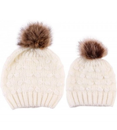 Skullies & Beanies 2PCS Parent-Child Hat Warmer- Mommy and Me Cable Knit Winter Warm Hat Beanie - White 03 - CL192ERAK8I $27.33