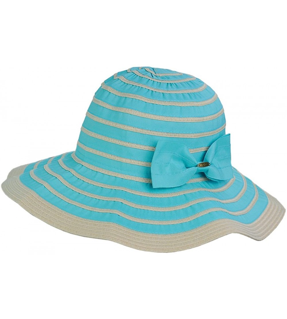 Sun Hats Women's Two Tone Weaved Removable Bow Floppy Brim Sun Hat - Aqua - CE17YUYEZML $21.24