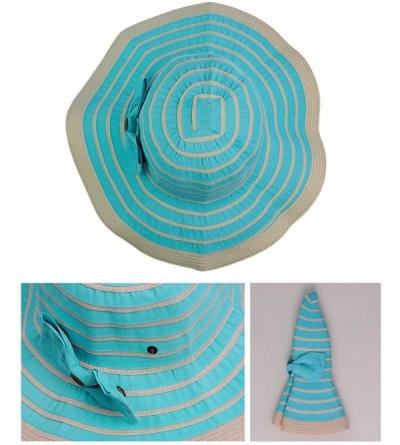 Sun Hats Women's Two Tone Weaved Removable Bow Floppy Brim Sun Hat - Aqua - CE17YUYEZML $21.24
