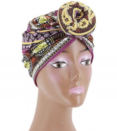 Skullies & Beanies Shiny Metallic Turban Cap Indian Pleated Headwrap Swami Hat Chemo Cap for Women - Purple - C518A4NRDR9 $8.03