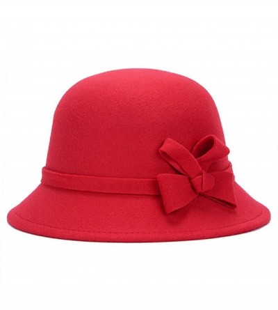 Skullies & Beanies Women's Top Bowler Cap Vintage Style Cloche Bucket Hats With Bowknot - Red - CE188KYLLGY $33.27