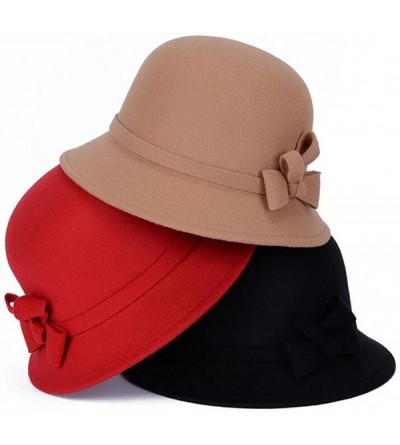 Skullies & Beanies Women's Top Bowler Cap Vintage Style Cloche Bucket Hats With Bowknot - Red - CE188KYLLGY $13.57