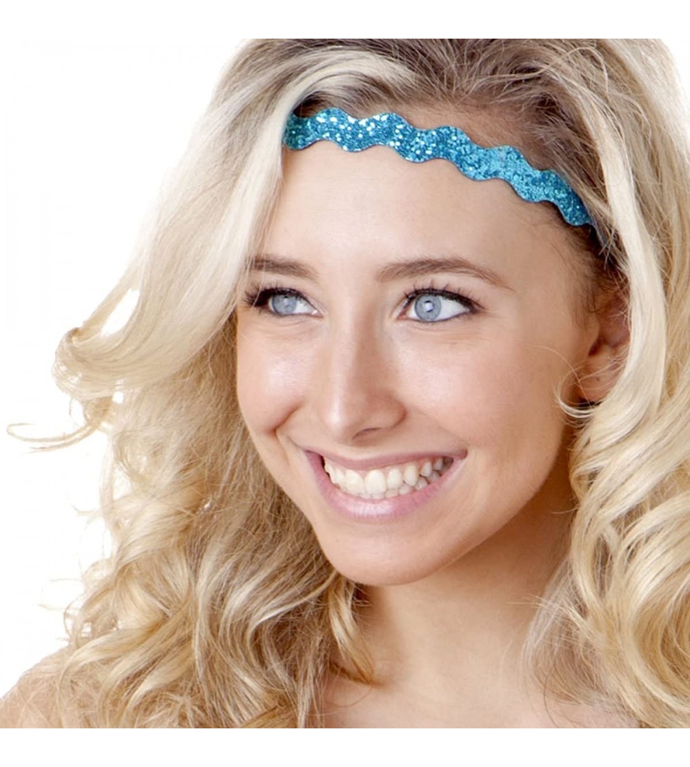 Headbands Women's Adjustable NO Slip Wave Bling Glitter Headband - Teal Blue Wave 1pk - CV11VC7E071 $7.77