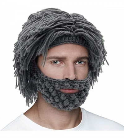 Skullies & Beanies Men Women Knit Bearded Hats Handmade Wig Winter Warm Ski Mask Beanie Cap - Grey - CC18HQKII94 $31.57