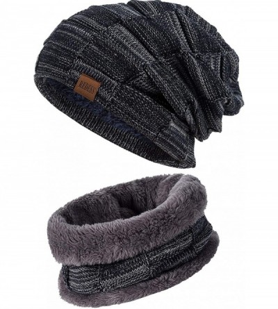 Skullies & Beanies Beanie Hat for Men and Women Winter Warm Hats Knit Slouchy Thick Skull Cap - Navy Set - CJ18K68XNZI $27.08