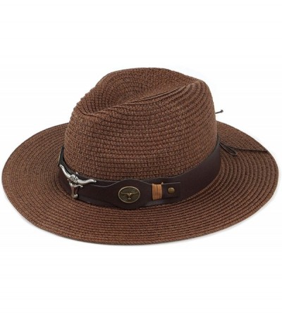 Sun Hats Summer Fedora Straw Panama Hat Roll up Straw Beach Sun Hat Sun Protection UPF50+ - B-brown - CG18ULGENLK $11.59