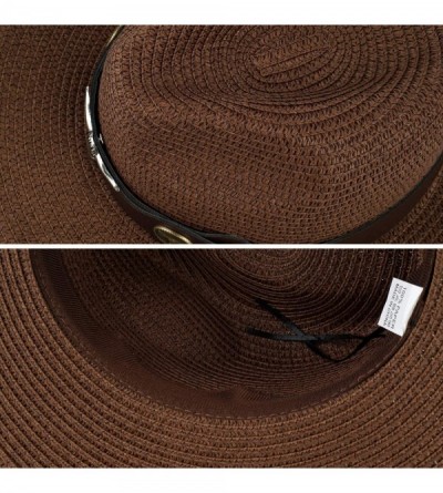 Sun Hats Summer Fedora Straw Panama Hat Roll up Straw Beach Sun Hat Sun Protection UPF50+ - B-brown - CG18ULGENLK $11.59